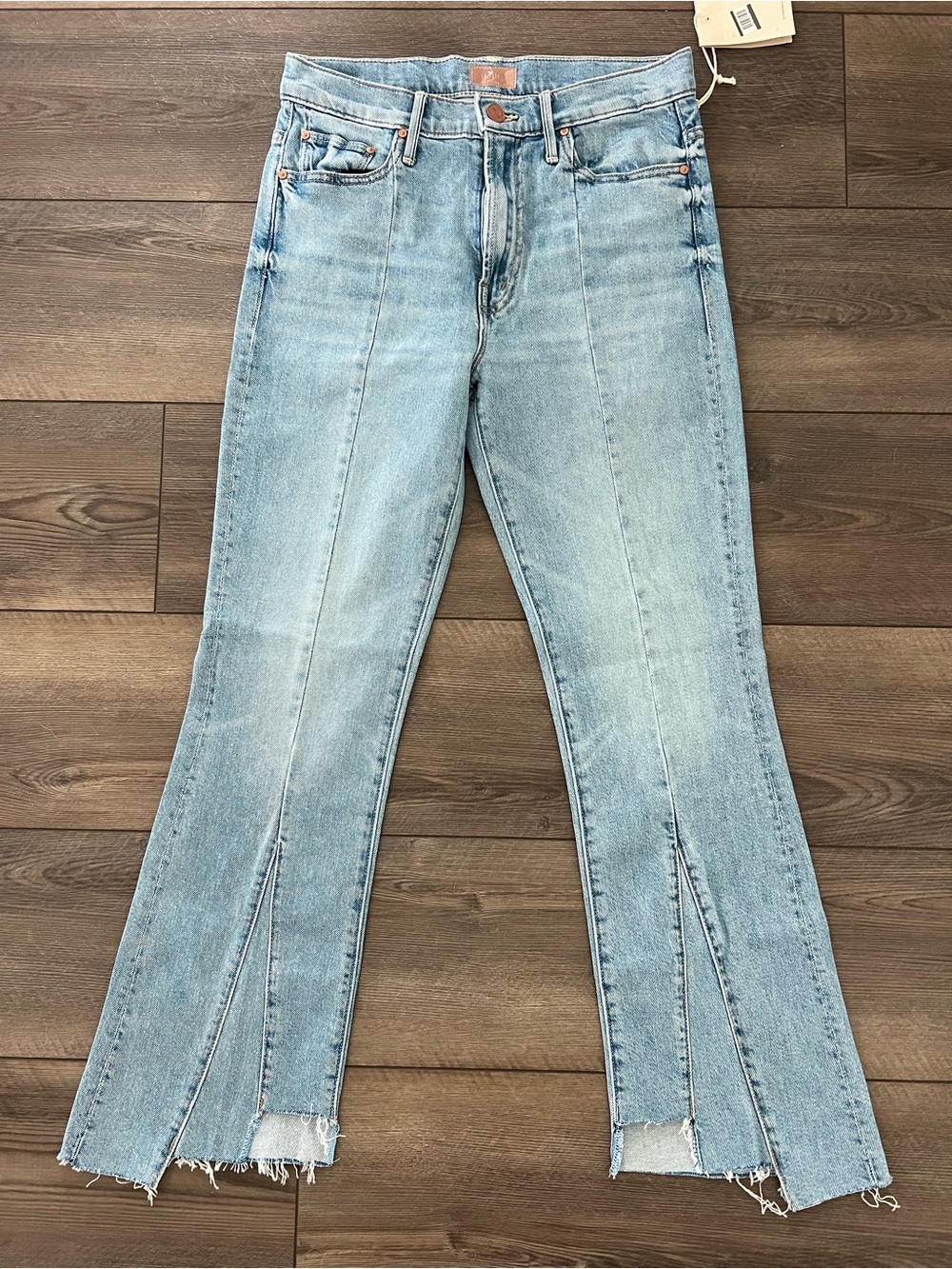 NWT MOTHER The Insider Seamed Frayed Crop Straight Leg Jeans Sz 27